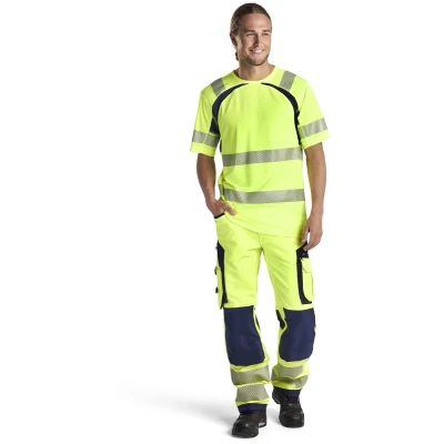 Afbeelding van Blaklader High Vis werkbroek met 4 weg stretch zonder spijkerzakken 1197 1642 Geel/Marineblauw C50
