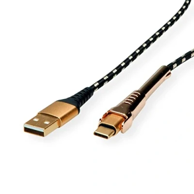Afbeelding van ROLINE GOLD USB 2.0 synchronisatie en oplaadkabel, A/USB C, met steun, 1 m