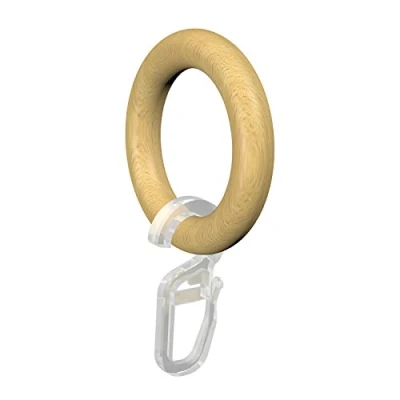 Afbeelding van Flairdeco Gordijnringen/ringen met vouwhaken, hout, beuken gelakt, 41/27 mm, 16 stuks