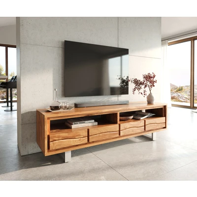 Afbeelding van TV tafel Live Edge acacia natuur 190 cm 2 compartimenten 4 laden boomrand