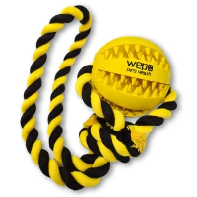 Afbeelding van WEPO tandheelkundige verzorging hondenspeelgoed, robuuste stoere spinner bal met noppen van natuurlijk rubber, kauwbal touw om te gooien, voor honden en puppy&#039;s, slijtvaste werpbal, snackbal