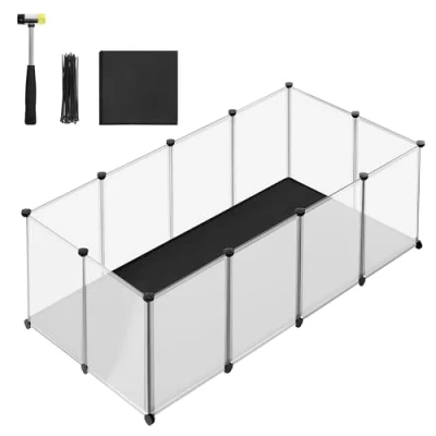Afbeelding van SONGMICS Kleindierenverblijf met vloerpanelen, box afneembare en waterdichte bodem, verblijf voor hamsters, konijnen, cavia&#039;s, 143 x 73 46 cm, wit LPC012W01