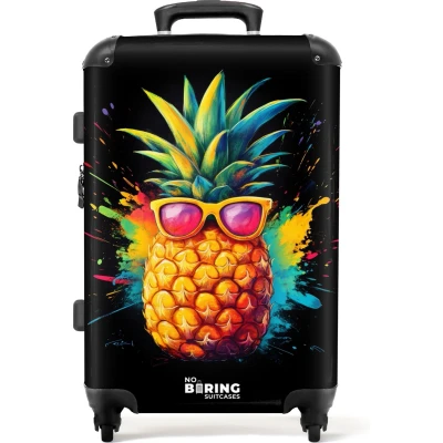 Afbeelding van NoBoringSuitcases.com® Koffer groot Rolkoffer lichtgewicht Zomerse ananas met zonnebril Reiskoffer 4 wielen Grote trolley XL 20 kg bagage
