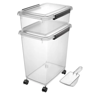 Afbeelding van Cetomo Hondenvoercontainer, luchtdichte voedercontainer met wielen, siliconen afdichting en kliksluitingen, kunststof voercontainer deksel voor honden, helder, 10 l + 32 l, 3,5 kg 12 (1