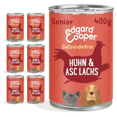 Afbeelding van Edgard &amp; Cooper Hondenvoer, nat, peetvader, senior graanvrij, natvoer, natuurlijke kip en zalm, 400 g x 6 met veel vers vlees voedzame ingewanden, evenwichtige premium voeding
