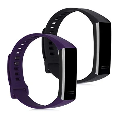 Afbeelding van kwmobile 2x horlogebandjes compatibel met Huawei Band 2 / Pro bandje Activity tracker bandjes in mat paars/zwart