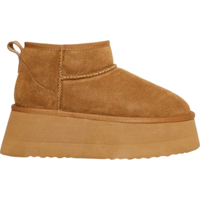 Afbeelding van Steve Madden Campfire Enkellaarsjes met plateauzool, Dames, Maat: 36, Tan Veloursleer