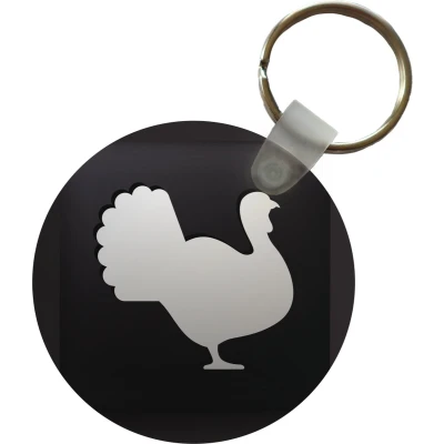 Afbeelding van Sleutelhanger een illustratie van kalkoen op zwarte achtergrond Plastic Rond Uitdeelcadeautjes