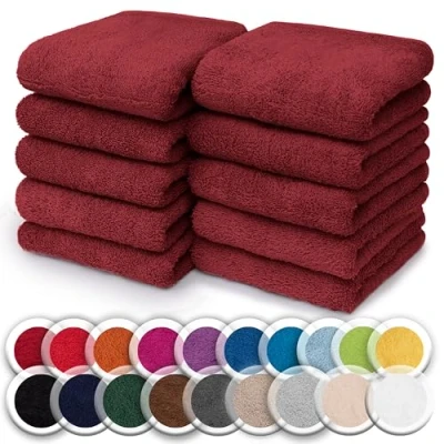 Afbeelding van NatureMark Set van 10 washandjes 100% katoen badstof zeepdoekjes afmeting 30 x cm in stuks kleur: bordeauxrood