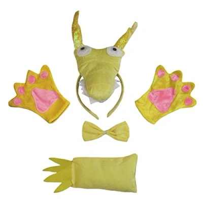 Afbeelding van Petitebelle 3D hoofdband bowtie staart handschoenen unisex kinderen 4 st kostuum (3D gouden draak)