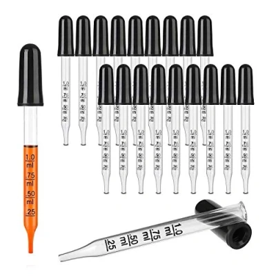 Afbeelding van Hyber&amp;Cara Glazen pipet druppelaar 1ml afgestudeerd voor vloeibare geneeskunde etherische olie laboratorium, 20 pak
