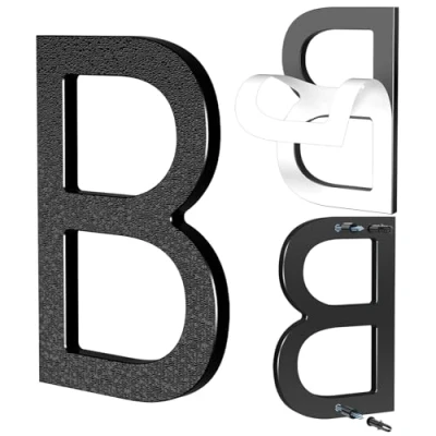 Afbeelding van Yafimea Huisnummer 15 cm zwart, Zelfklevend of schroefmontage, modern ontwerp met zwevend 3D effect, weerbestendige ABS voor buitenmuur hek (B)