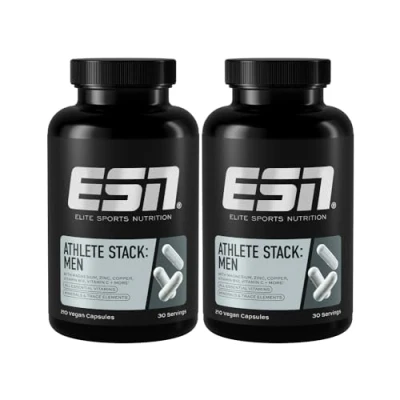 Afbeelding van ESN Athlete Stack Men, 2 x 210 Capsules met Sporenelementen en Mineralen Zink, Magnesium Meer Gemaakt in Duitsland, Laboratorium Getest