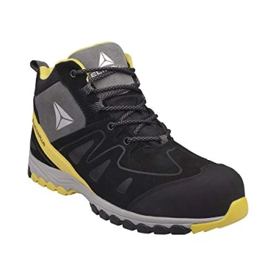 Afbeelding van Delta Plus MANHAS3NJ41 lage schoenen van nubuck, vetleer en nylon mesh, S3 HRO SRC, zwart/geel, maat 41, 10 stuks
