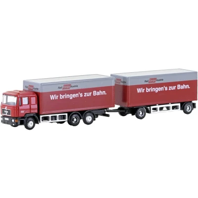 Afbeelding van Minis by Lemke LC4608 N Vrachtwagen MAN F90, 3 assige kofferhangertrein Rail Cargo Austria (ÖBB)