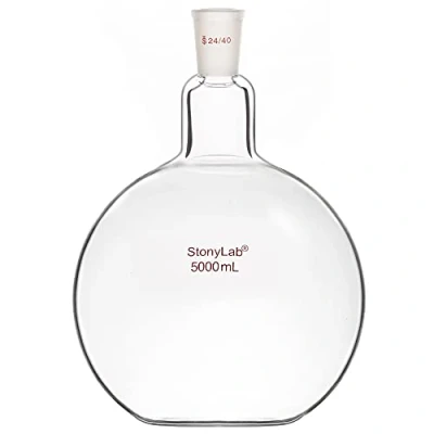 Afbeelding van StonyLab 5000 ml borosilicaatglas, enkele hals, platte bodem, kookfles, bodem met 24/40 standaard taper outer joint, Single Neck Flat Bottom Boiling Flask