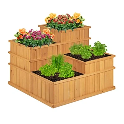 Afbeelding van Relaxdays houten plantenbak 4 laags 61 x 81 cm losse bodem moestuinbak