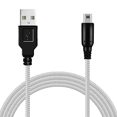 Afbeelding van OcioDual USB kabel, 1,5 m, zilverkleurig, gevlochten, compatibel met Ninten DSi, DSi XL, 2DS, New 2DS 3DS, 3DS laad en dataslang, overdracht van bestanden