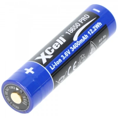 Afbeelding van XCell Pro 18650 Li Ion batterijbeveiligde batterij, met USB C oplaadaansluiting, min. 3250mAh max. 3400mAh, 3,6 volt, 71,1mm x 18,8mm