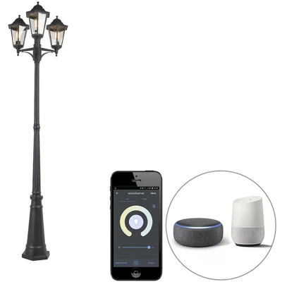 Afbeelding van QAZQA Smart buiten lantaarn zwart 3 lichts incl. Wifi ST64 New