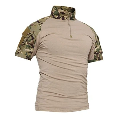 Afbeelding van LiliChan tactisch shirt met korte mouwen voor heren, militair shirt, outdoorshirt, gevechtsshirt ritssluiting, Cp Camouflage, L