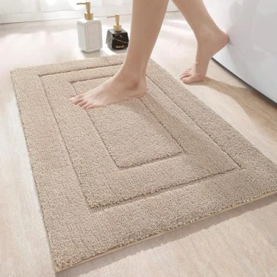 Afbeelding van Dexi badmat, antislip, zacht badkamertapijt, waterabsorberende machinewasbaar, badmat voor douche, bad en toilet, beige, 50 x 80 cm