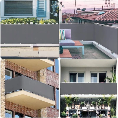 Afbeelding van Balkonscherm, ondoorzichtig, wind en uv bescherming, weerbestendig, 75/90/120 cm x 600/500/300 cm, met oogjes, nylon kabelbinder koord, Antraciet (PES).