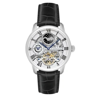 Afbeelding van Thomas Earnshaw Mens 44mm Longitude Dual Time Automatic Skeleton Horloge met 12 uur Time, Zon &amp; Maan Display en Versierde Rotor, Wit/Zwart, ES 8006 01