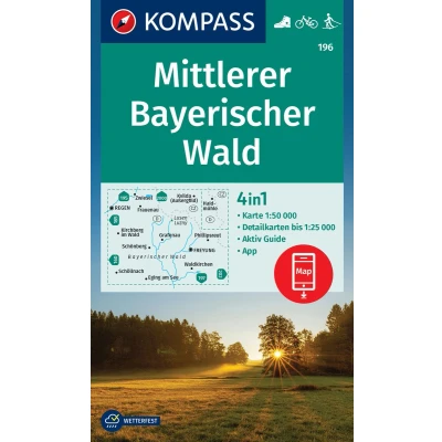 Afbeelding van KOMPASS Wanderkarte 196 Mittlerer Bayerischer Wald 1:50.000: 4in1 mit Aktiv Guide und Detailkarten inklusive Karte zur offline Verwendung in der App. Fahrradfahren.