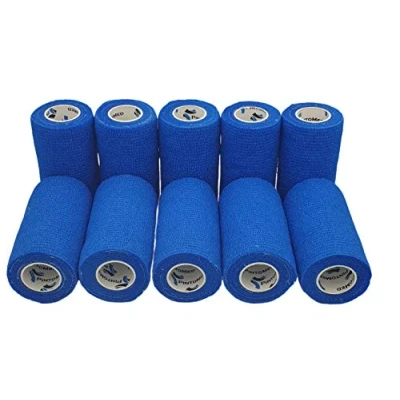 Afbeelding van PintoMed Cohesief verband 10 x BLAUW rollen cm 4,5 m zelfklevend, flexibel verband, eerste hulp, verwondingen