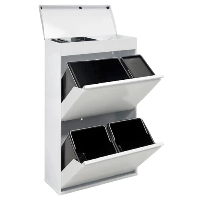 Afbeelding van ARREGUI CR621 B2 Recyclingafvalemmer voor keuken, 4 bakken, 23 + 11 17 l (68 l), vuilnisemmer afvalscheiding, vakken en bovenste plank, afvalemmer met emmers, liter emmer