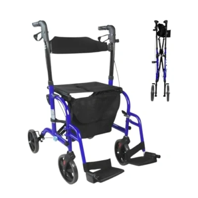 Afbeelding van Mobiclinic Picasso Wandelaar en Rollator Opvouwbaar 2 in 1 met 4 Wielen Vergrendelbare Remmen Looprek Stoel Rugleuning Opvouwbare Verstelbare Hoogte Lichtgewicht Draagtas blauw