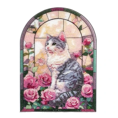 Afbeelding van Ideen mit Herz Diamond Painting vensterafbeelding glaskunst optiek decoratie &amp; doe het zelf Materiaal: PET (kat met rozen)