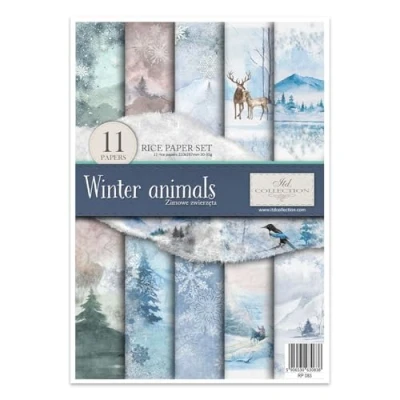 Afbeelding van ITD Collection Rijstpapier voor servettechniek A4 Scrapbooking Kaarten Maken Kunstdagboek 29,7 x 21 cm Winter dieren RP 083