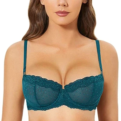 Afbeelding van DOBREVA Balconette Beha Dames met Beugel Dirndl Push Up Sexy Beha&#039;s Kant Grote Maten Ongevoerd Sparren Groen 80D
