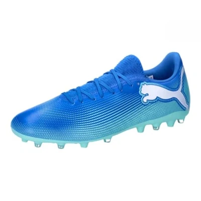 Afbeelding van Puma Future 7 PLAY MG Voetbalschoenen met kunststof noppen, Heren, Maat: 46, Hyperlink blue/mint/white Textiel/ synthetisch