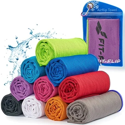 Afbeelding van Cooling towel voor sport &amp; fitness microvezel handdoek/koeldoek als verkoelende handdoek het lopen, trekking, reizen yoga Airflip Kleur: Violet groene rand 120cm x 35cm