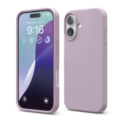 Afbeelding van elago Compatibel met iPhone 16 Hoesje, Premium Liquid Silicone Volledige Beschermende Cover, Schokbestendig, Slank Telefoonhoesje, Krasbestendige Zachte Microvezel Voering (Zacht Paars)