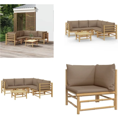 Afbeelding van vidaXL 6 delige Loungeset met kussens bamboe taupe