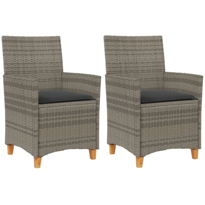 Afbeelding van Tuinstoelen 2 st met kussens poly rattan en massief hout grijs