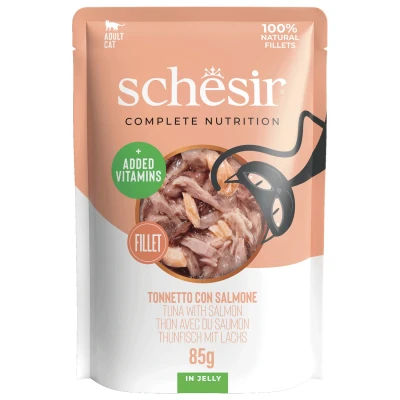 Afbeelding van 12x Schesir Kattenvoer Pouch Tonijn Zalm in Gelei 85 gr