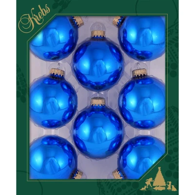 Afbeelding van Krebs Kerstballen 8 stuks glas klassiek blauw glans 7 cm