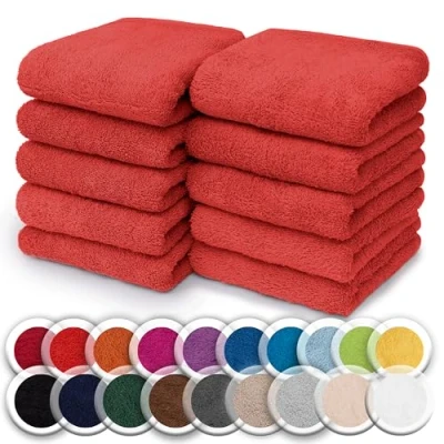 Afbeelding van NatureMark Set van 10 washandjes 100% katoen badstof afmetingen 30 x cm handdoeken in verpakking stuks, kleur: rood