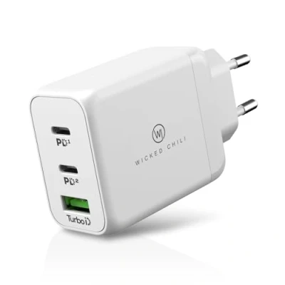 Afbeelding van Wicked Chili 65W GaN II USB C lader compatibel met MacBook Pro, Air, iPad, iPhone 14, 13, 12, 11, Apple Watch Ultra QC 4.0 Power Delivery PPS Snelle voeding (2x Type PD / 1x A)