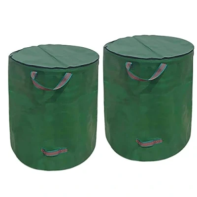 Afbeelding van Tuinafvalzak, tuinzak met deksel, 272 liter, opvouwbare tuinzak, zelfopstellend, 4 handgrepen, ritssluiting, waterdicht, voor tuinafval, bladeren, gazon, planten (2 stuks)