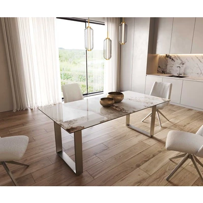Afbeelding van DELIFE Eetkamertafel Edge 200x100 keramiek Minas Melange wit beige RVS Schmal