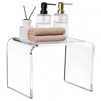 Afbeelding van Navaris douchekruk van acryl Transparant krukje met anti slip poten 33 x 23 cm Kunststof stoeltje voor in de douche het bad of woonkamer