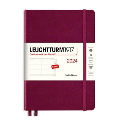 Afbeelding van Leuchtturm1917 weekplanner agenda 2024 a5 hardcover 12 maanden port rood