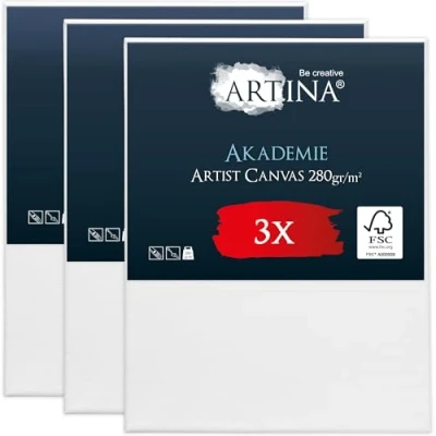 Afbeelding van Artina Set van 3 Canvas Schildersdoek 40x50 cm Akademie FSC® gecertificeerd Spieraam 100% Katoen Schildersdoeken Wit 280 g/m2 Vormvast &amp; Zuurvrij Doek