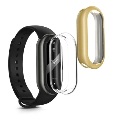 Afbeelding van kwmobile 2x smartwatch hoes geschikt voor Xiaomi Mi Band 8 hoesje Siliconen sporthorloge cover Activity tracker case in transparant / goud